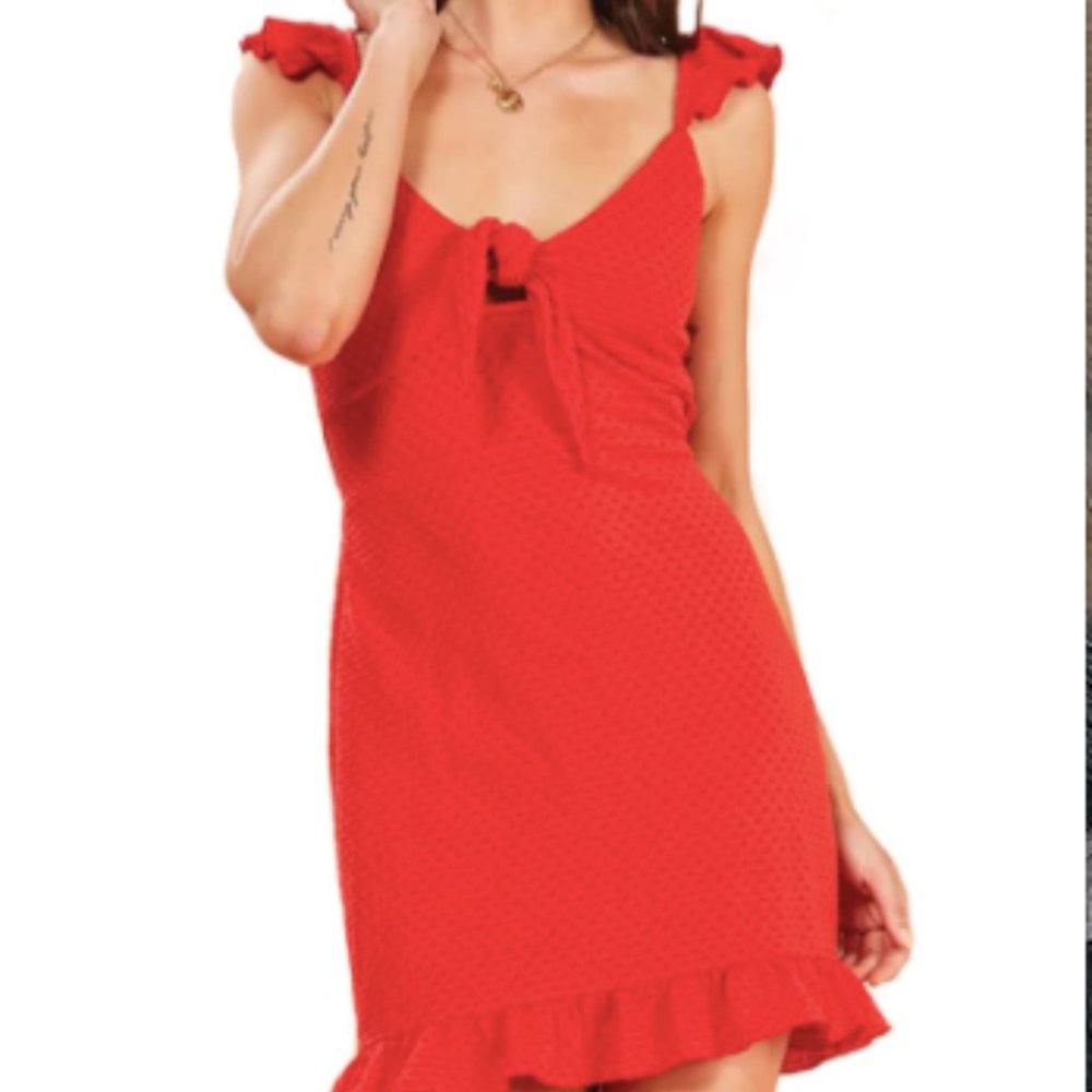 MINKPINK Red Laurel Ruffle Trim Mini Dress